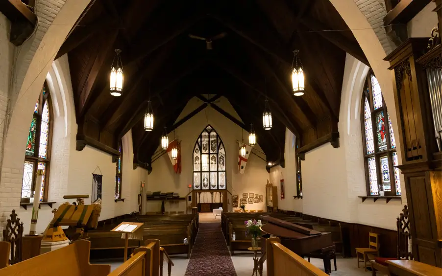 View from the altar to the pews inside the Anglican Church in Stirling, ON