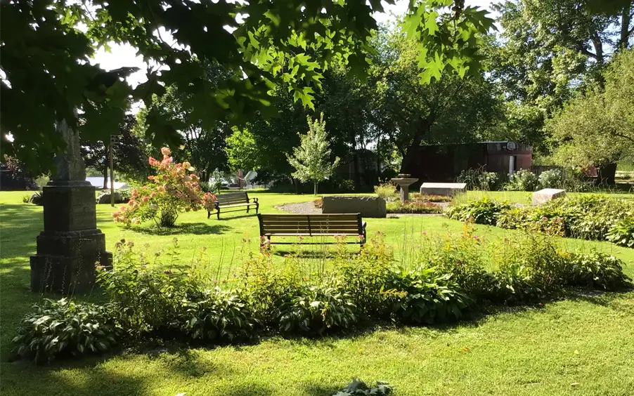 Benches at the Garden of Remembrance in Stirling, ON